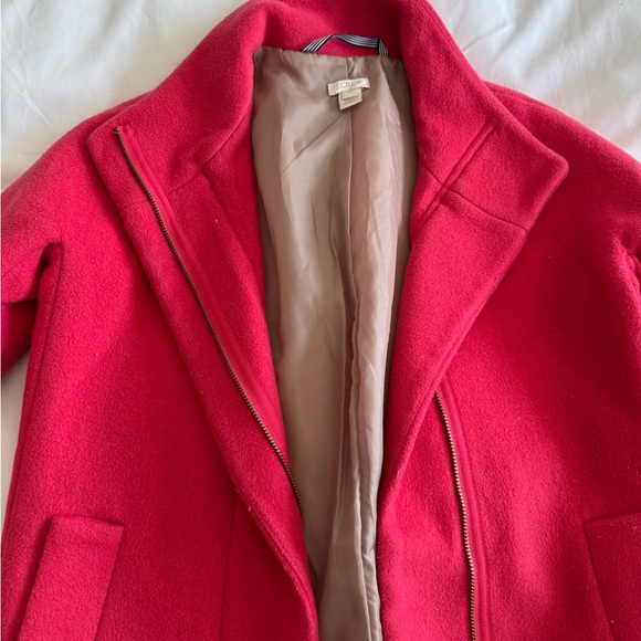 J Crew Coral Fuscia Pink Wool Cacoon City Pea Coat - Picture 4 of 7